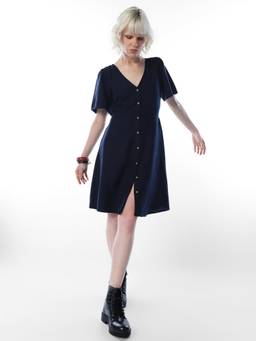 ONLY - Women Solid Fit and Flare Navy Blue Dress