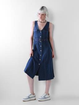 ONLY - Women Solid Fit and Flare Blue Dress With Belt