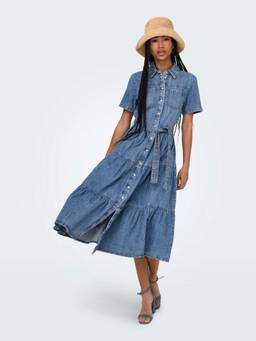 ONLY - Blue Women Layered Denim Shirt Dress with Belt