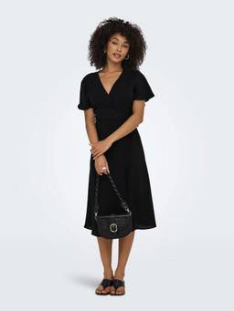 ONLY - Women Black Wrap Midi Dress with Belt
