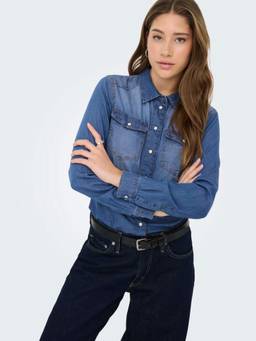 ONLY - Women Blue Cotton Denim Shirt