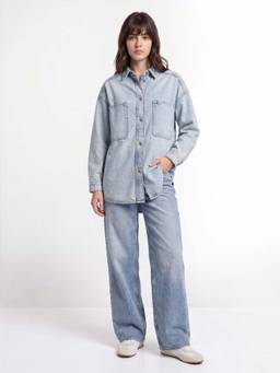 ONLY - Women Light Blue Oversized Denim Shacket