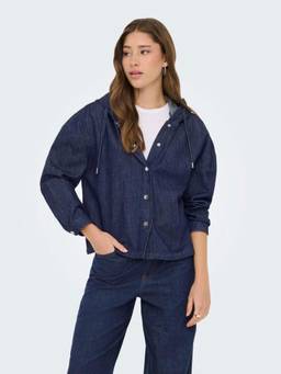 ONLY - Women Dark Blue Hooded Denim Shirt