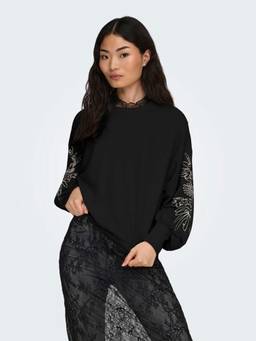 ONLY - Women Black Embroidered O-Neck Sweatshirt