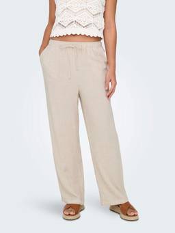ONLY - Women Beige Linen Blend Pull Up Trouser