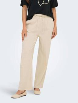 ONLY - Women Beige Cotton Straight Leg Trouser