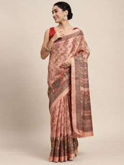 Odette - Khadi Silk Beige Printed Saree with Unstitched Blouse