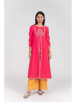 Kasya - Pink Viscose Embroidered Flared Kurta with Palazzo (Set of 2)