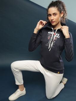 Campus Sutra - Blue Women Printed Stylish Casual Hooded Sweatshirts