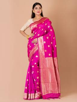 LAA CALCUTTA - Pink Silk Banarasi Saree with Unstitched Blouse