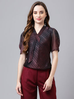 Latin Quarters - Women Half Sleeve Black Color Printed Casual Top