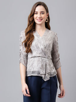 Latin Quarters - Women V-Neck Black Color Printed Top