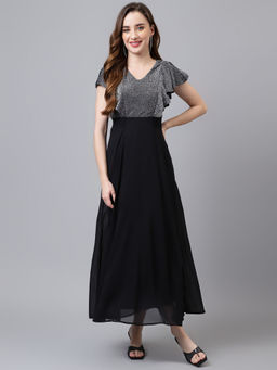 Latin Quarters - Women Cap Sleeve Black Color Maxi Dress