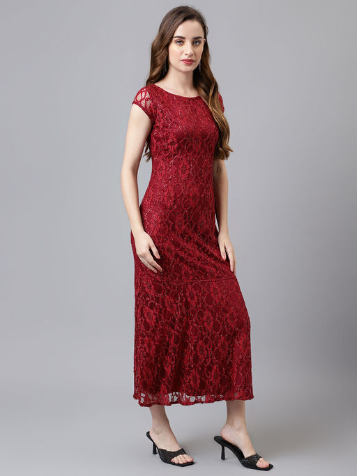 Buy Latin Quarters Women Cap Sleeve Maroon Color Maxi Dress Online