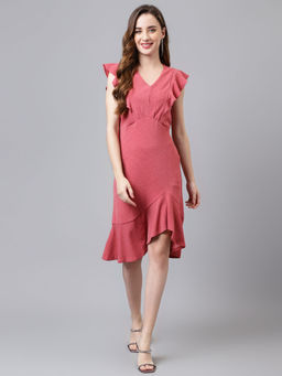 Latin Quarters - Women Rose Color Cap Sleeve Knee Length Dress