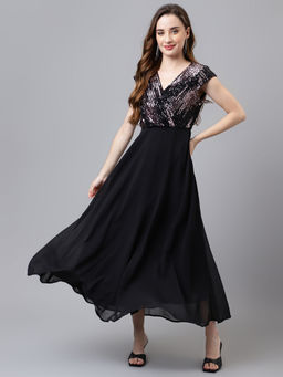 Latin Quarters - Women Black Color Sequins Maxi Dress