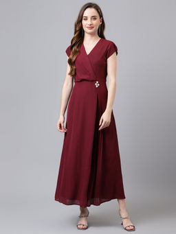 Latin Quarters - Women Solid Maroon Color Maxi Dress