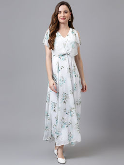Latin Quarters - Women Floral Print White & Green Color Maxi Dress