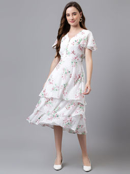 Latin Quarters - Women Floral Print White & Brown Color Midi Dress