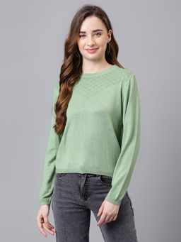 Latin Quarters - Women Green Light Color Fancy Solid Sweater