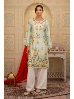 HOUSE OF KARI - Falak Kashmiri Green Chanderi Silk Embroidered Kurta