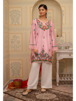 HOUSE OF KARI - Falak Kashmiri Pink Chanderi Silk Embroidered Kurta