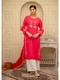 HOUSE OF KARI - Falak Kashmiri Pink Muslin Embroidered Kurta