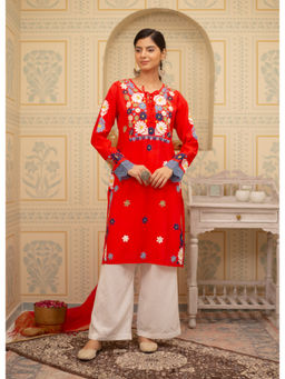 HOUSE OF KARI - Falak Kashmiri Red Muslin Embroidered Kurta