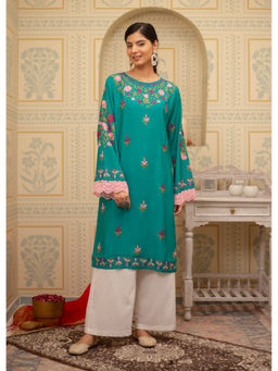 HOUSE OF KARI - Falak Kashmiri Blue Muslin Embroidered Kurta