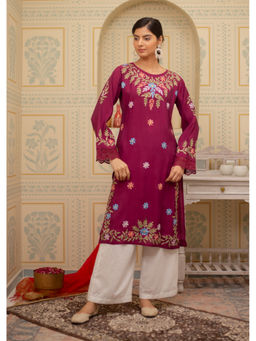 HOUSE OF KARI - Falak Kashmiri Burgundy Muslin Embroidered Kurta