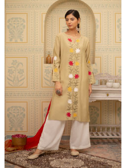 HOUSE OF KARI - Falak Kashmiri Beige Muslin Embroidered Kurta
