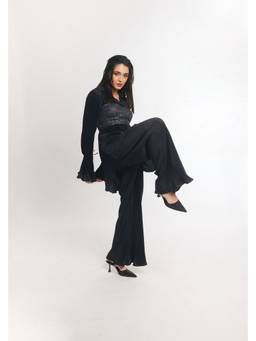 Gatsby Collection - Black Shimmer Zoe Collar Neck Tunic and Pant