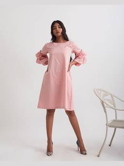 Gatsby Collection - Pink Musk Rose Boat Neck Ruffle Dress