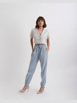 Gatsby Collection - Grey Off the Grid Cropped Fray Hem Top