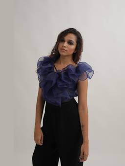 Gatsby Collection - Navy Blue Organza Dramatic Ruffle Top