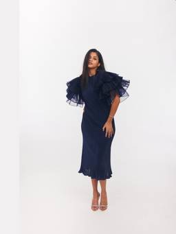 Gatsby Collection - Navy Blue Eveyln Plisse Dress
