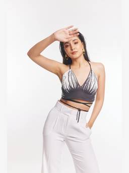Gatsby Collection - Silver Nabi Crystal Halter Top