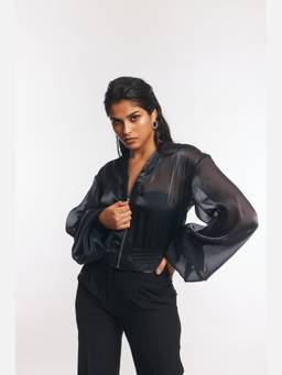 Gatsby Collection - Black Emily Sheer Bomber Jacket