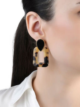 Lilly & Sparkle - Gold Toned Tiger Acetate Dangler Earrings
