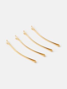 Accessorize London - Women's Gold Set of 4 Long Metal hair Clips