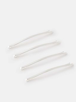 Accessorize London - Women's Silver set of 4 Long Metal hair Clips