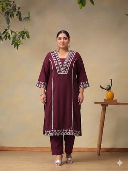Bani Women - Women Wine Pure Cotton Kurta with Pant
