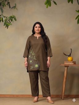 Bani Women - Women Olive Blended Fabric Tunic with Pant