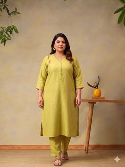 Bani Women - Women Green Linen Kurta with Pant
