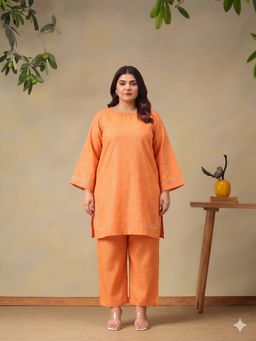 Bani Women - Women Orange Linen Kurta with Pant