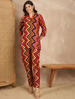 CHETI - Women Red Viscose Rayon Top with Trouser