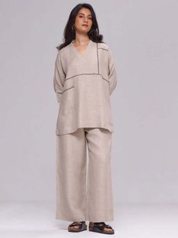 Ganga Fashions - Women Cream Linen Top with Pant
