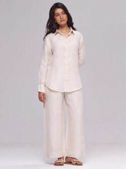 Ganga Fashions - Women Cream Linen Top with Pant and Inner