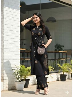 Indi Inside - Women Black Cotton Kurta with Palazzo