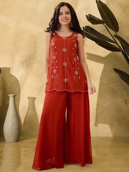 KVS FAB - Women Orange Georgette Kurta with Pant